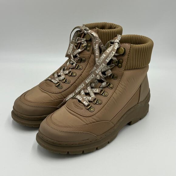 Vintage Y2K Nautica Lace Up Sabra Ankle Boots Booties Combat Tan Womens Size 8.5 - Picture 10 of 16
